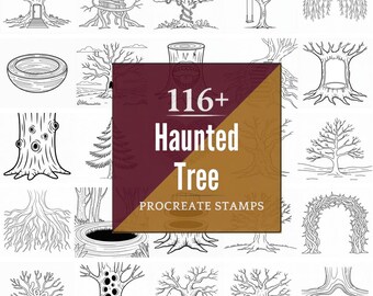 Procreate Haunted Tree Stamps | 116+ Brushes, PNG (Instant Digital Download)
