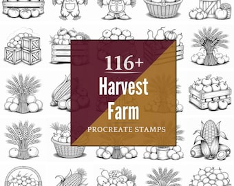 Procreate Harvest Farm Stamps | 116+ Brushes, PNG (Instant Digital Download)