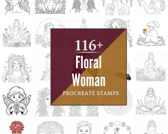 Procreate Floral Woman Stamps | 116+ Brushes, PNG (Instant Digital Download)