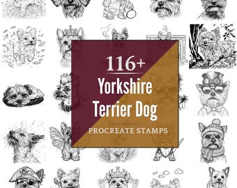 Yorkshire Terrier Dog Procreate Brushes & PNG Bundle | 116+ Designs (Digital Download)