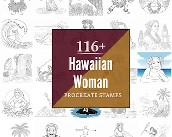 Procreate Hawaiian Woman Stamps | 116+ Brushes, PNG (Instant Digital Download)