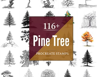 Pine Tree Procreate Brushes & PNG Bundle | 116+ Designs (Digital Download)