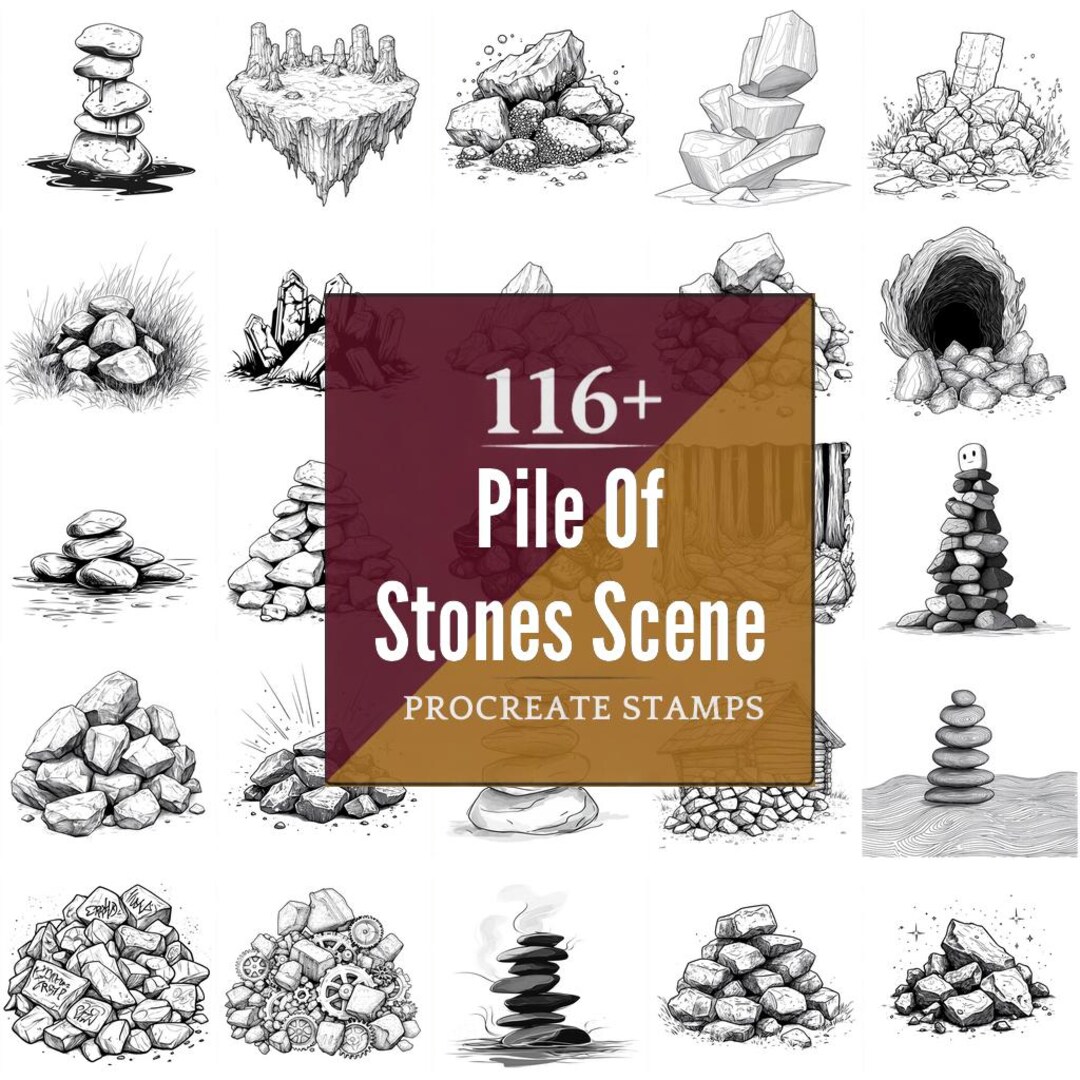 Procreate Draw Stone Pile of Stones Procreate Brushes & PNG Bundle | 116+ Designs (digital ...