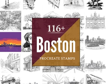 Boston Procreate Brushes & PNG Bundle | 116+ Designs (Digital Download)