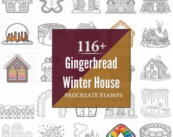 Procreate Gingerbread Winter House Stamps | 116+ Brushes, PNG (Instant Digital Download)