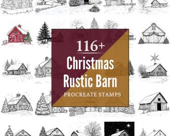 Christmas Rustic Barn Procreate Brushes & PNG Bundle | 116+ Designs (Digital Download)