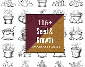 Procreate Seed and Growth Stamps | 116+ Brushes, PNG (Instant Digital Download)