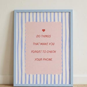 Mindfulness Quote Print | Pink Blue Stripes, Unplug Motivation (Digital Download)