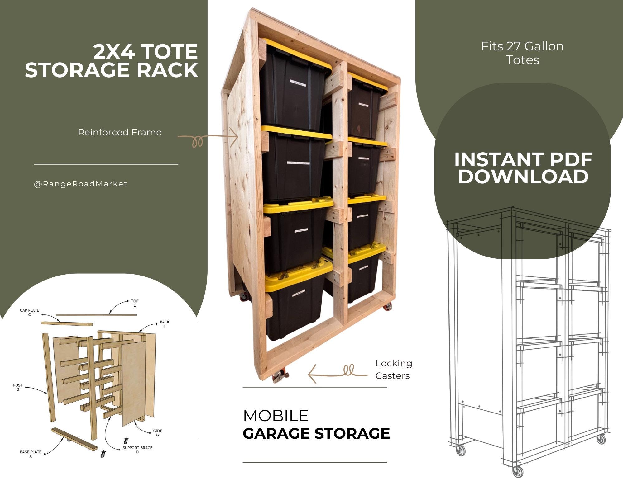 Storage Container Rack 2x4 2x4 Tote Rack Plans PDF, 27 Gallon Bin Organizer, Large Garage Storage ...