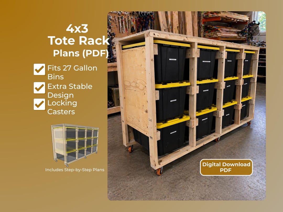 4x3 Tote Rack Plans PDF, 27 Gallon Bin Organizer, Large Garage Storage ...