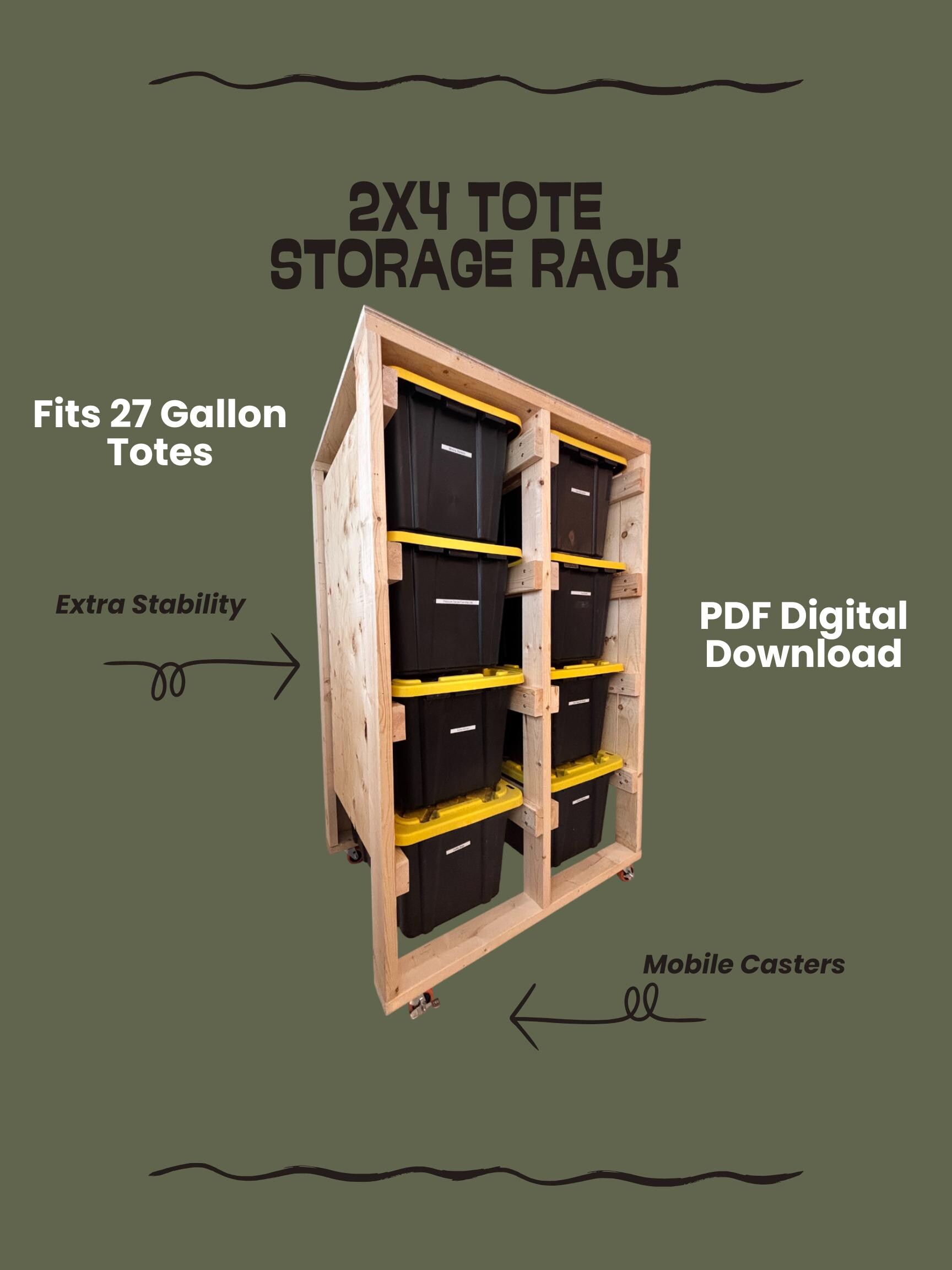 Storage Container Rack 2x4 2x4 Tote Rack Plans PDF, 27 Gallon Bin Organizer, Large Garage Storage ...