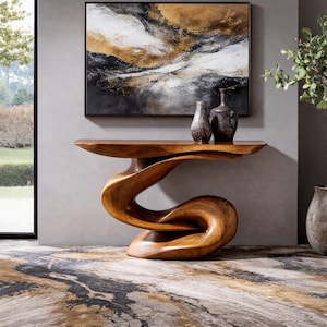 Handcrafted Wooden Accent Table, Sculptural Console Table, Modern Entryway Table, Unique Wood Furniture, Artistic Side Table
