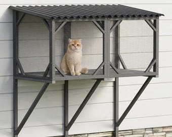 Catio Window Box Outdoor Cat Enclosure, Wall-Mounted Weatherproof Perch for Indoor Cats