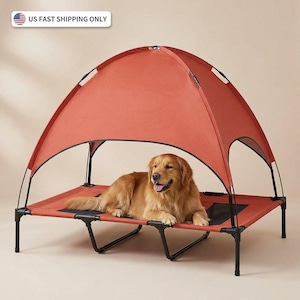 Elevated Dog Cot with Canopy, Cooling Pet Bed for Large Breeds, Outdoor UV-Proof Lounger