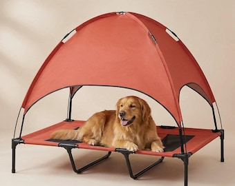 Elevated Dog Cot with Canopy, Cooling Pet Bed for Large Breeds, Outdoor UV-Proof Lounger