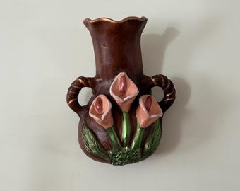 Adorno de pared floral de cerámica vintage, decoración de pared de lirios cala, arte de pared de cerámica pintado a mano