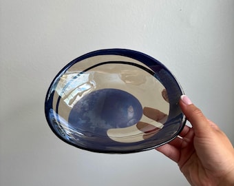 Murano Art Glass Bowl, Blue & Clear Freeform Glass Catchall, Made in Italy