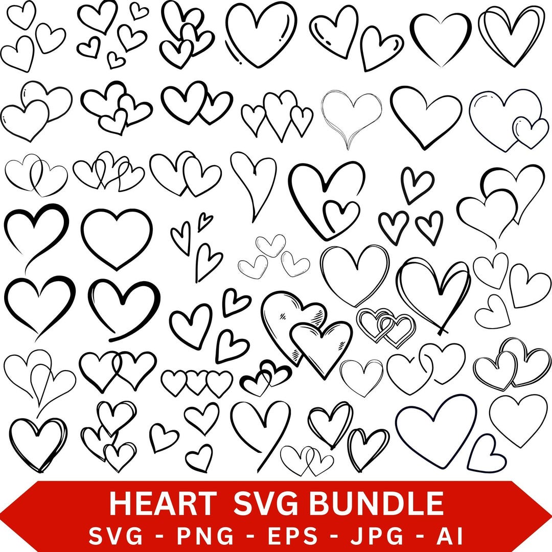 Hand Drawn Heart SVG Bundle, Doodle Clipart (instant Download) - Etsy