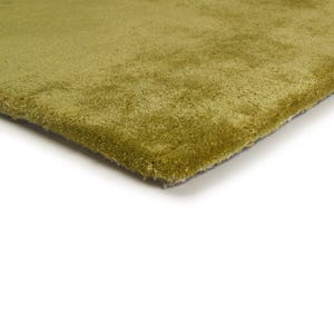 Könnte beinhalten: Nahaufnahme eines Teils eines grünen Teppichs. Der Teppich hat eine weiche, plüschige Textur und eine einfarbige Farbe. Die Fasern des Teppichs sind sichtbar und erzeugen eine strukturierte Oberfläche. Der Teppich befindet sich auf weißem Hintergrund.