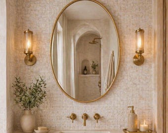 Miroir ovale en laiton, Décoration de vanité, Accessoires de salle de bain dorés, Pièce murale moderne, Dimensions personnalisées