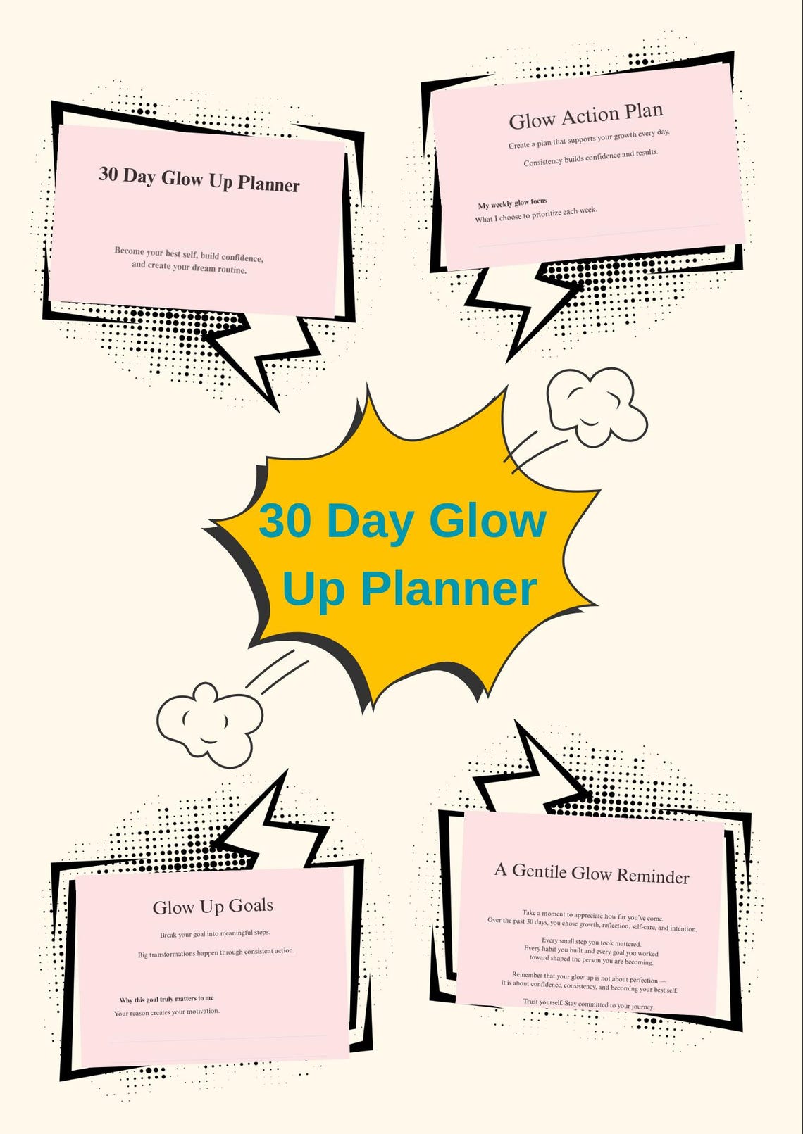 30 Day Glow up Planner, Self Care Journal, Habit Tracker (PDF) - Etsy