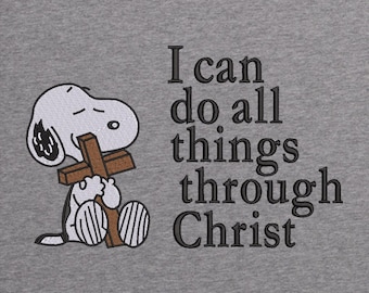 Snoopy Hugging Cross Embroidery Design Christian Faith 5x7 & 6X10 | digital download