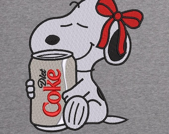 Snoopy with Diet coke Embroidery Design | Cute Snoopy Embroidery Design | Peanuts Dog with Bow Trendy Embroidery Design