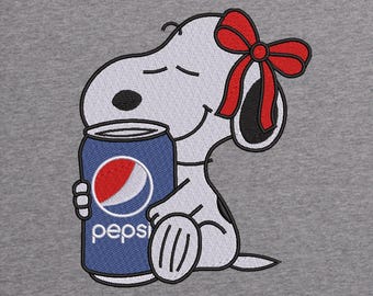 Snoopy with Soda Can Embroidery Design | Cute Snoopy Embroidery Design | Peanuts Dog with Bow Trendy Embroidery Design