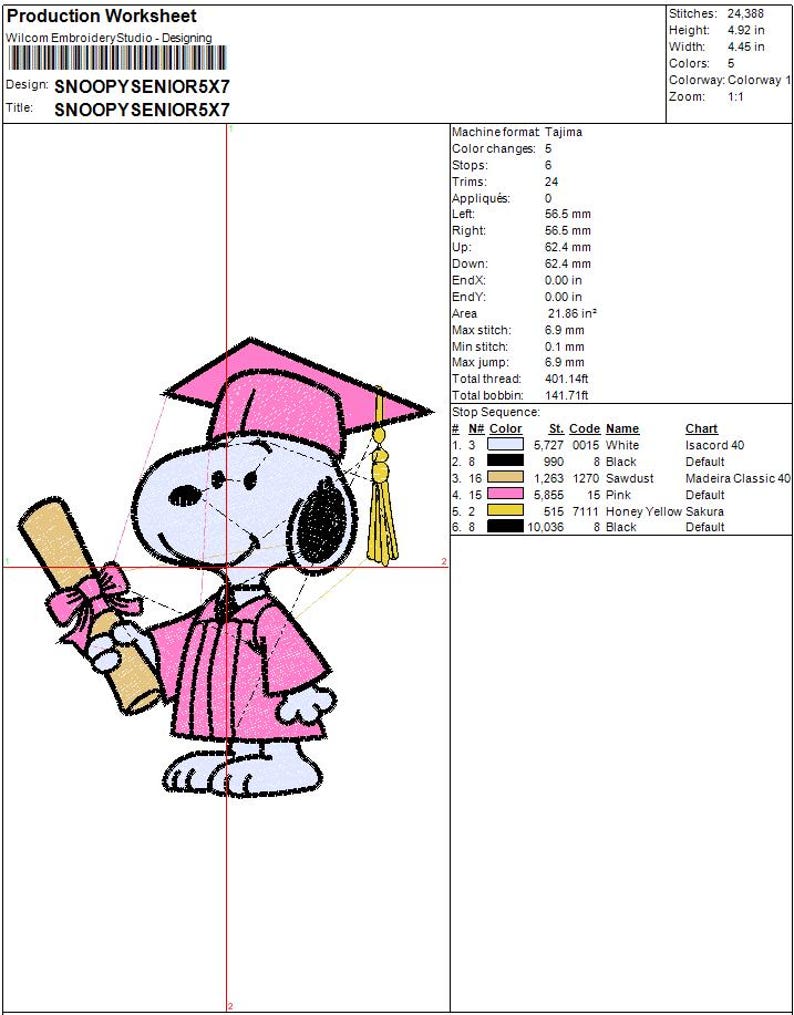 Snoopy Senior Embroidery Design | Peanut Dog Graduation Design - Etsy