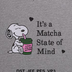 Snoopy Matcha Embroidery Design | 2 sizes | instant download