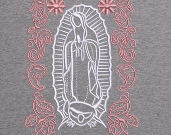 Our Lady of Guadalupe Embroidery Design | Virgin Mary Outline with Roses ( DST PES JEF VP3 Files)