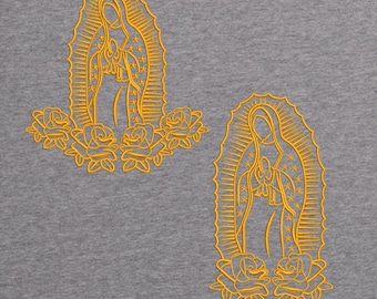 Our Lady of Guadalupe Embroidery Design | Virgin Mary Outline with Roses ( DST PES JEF VP3 Files)