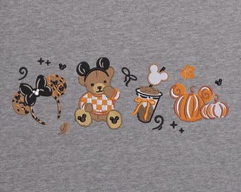 Case Mickey Disney Embroidery Design | Autumn Pumpkin, Teddy Bear & Ears Headband | Halloween Fall Trendy Design