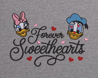 Cute Duck Couple Embroidery Design | Love Duck Faces with bow and hearts | Valentine Love Theme | Romantic Trendy Embroidery Design