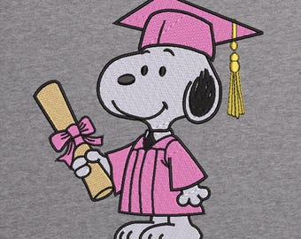 Snoopy Senior Embroidery Design | Peanut Dog Graduation design