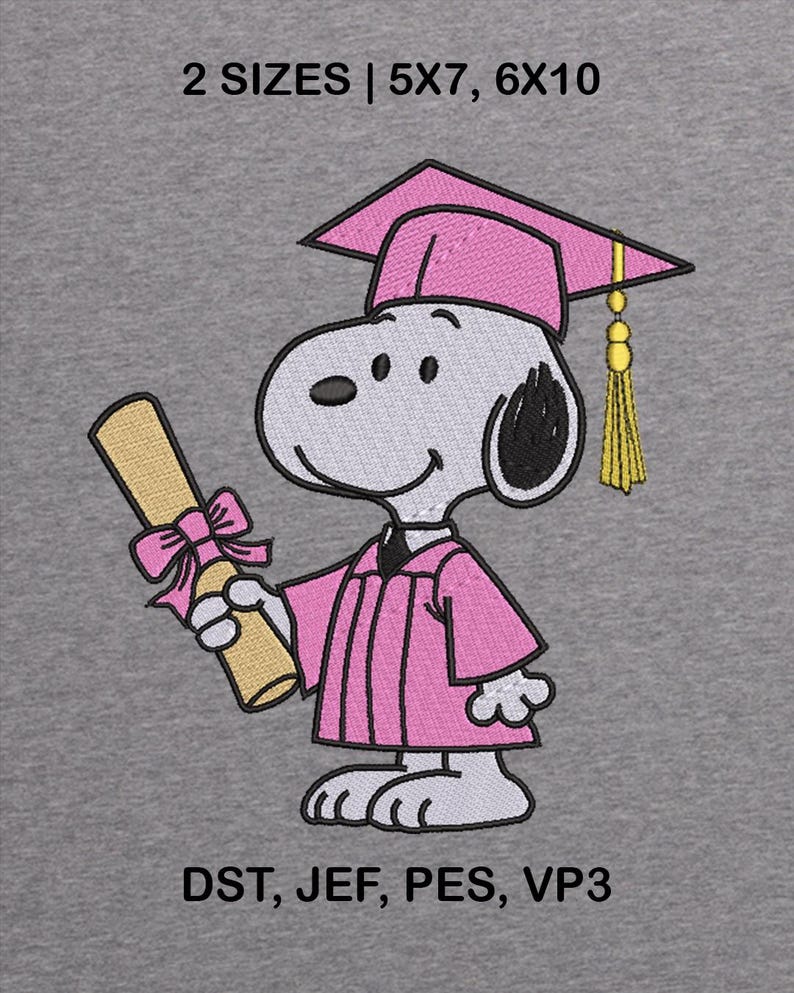 Snoopy Senior Embroidery Design | Peanut Dog Graduation Design - Etsy