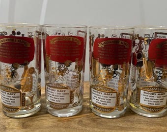 Vintage MCM Cocktail Recipe Highball Glasses - Set Of 4