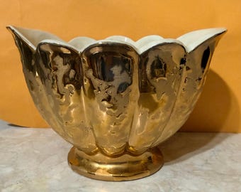 Vintage 24Kt Covered Bowl Approximately 4 1/2” tall, 6” Wide & 5” Deep.