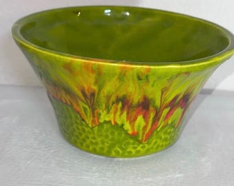 Vintage California Orig. Vintage Drip Glaze Planter Lime/Orange