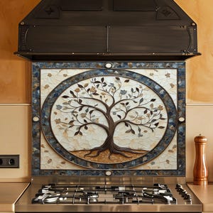 Salpicadero de vidrio con diseño de Árbol de la Vida, de vidrio templado para cocina, para detrás de la estufa, panel para salpicadero de estufa
