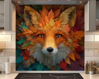 Fuchs Glas Aufkantung, gehärtetes Glas Aufkantung für Küche, Herbst Fuchs Glas Aufkantung, dekorativer Ofen Aufkantung