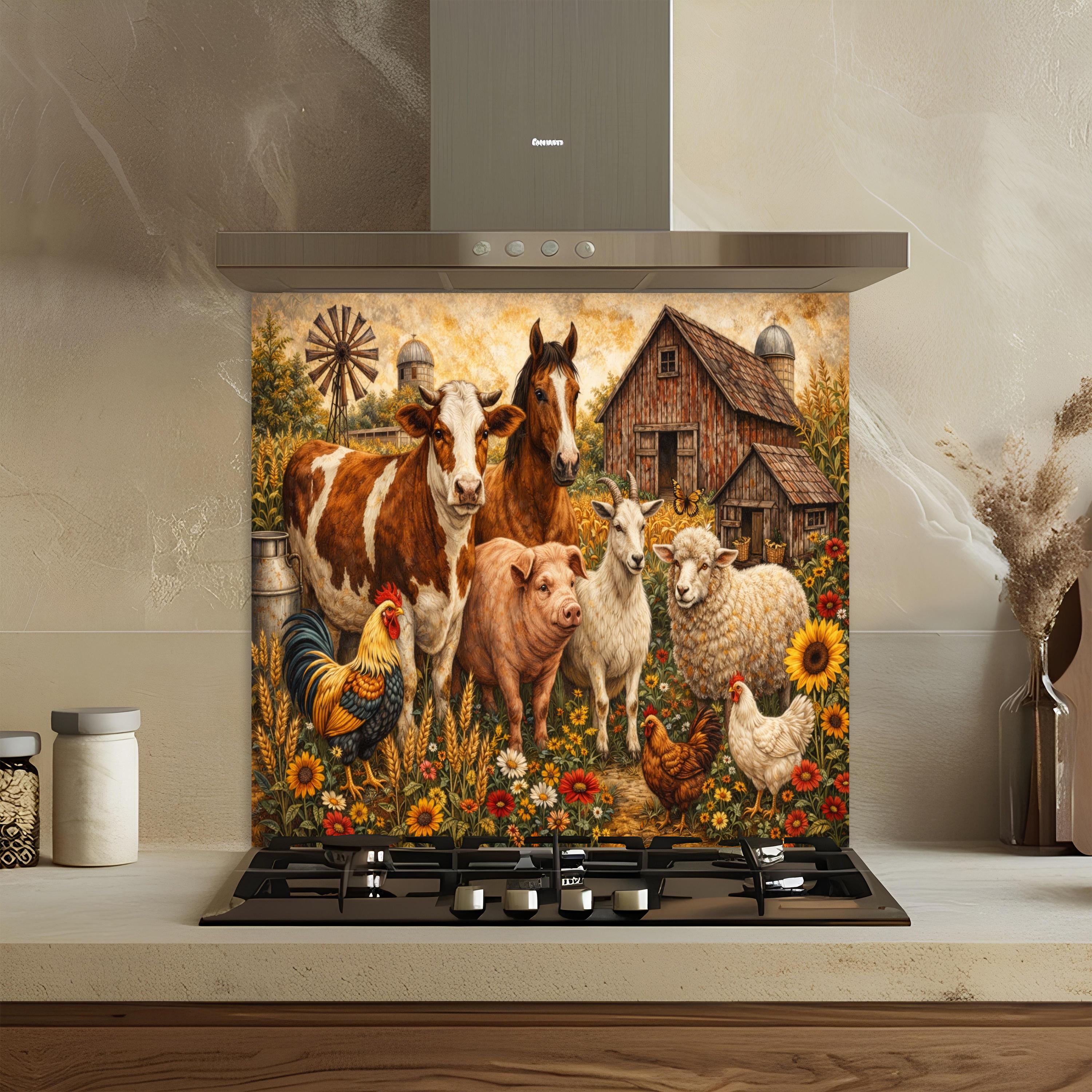 Farm Animal Barnyard Glass Backsplash, Tempered Glass Backsplash for ...