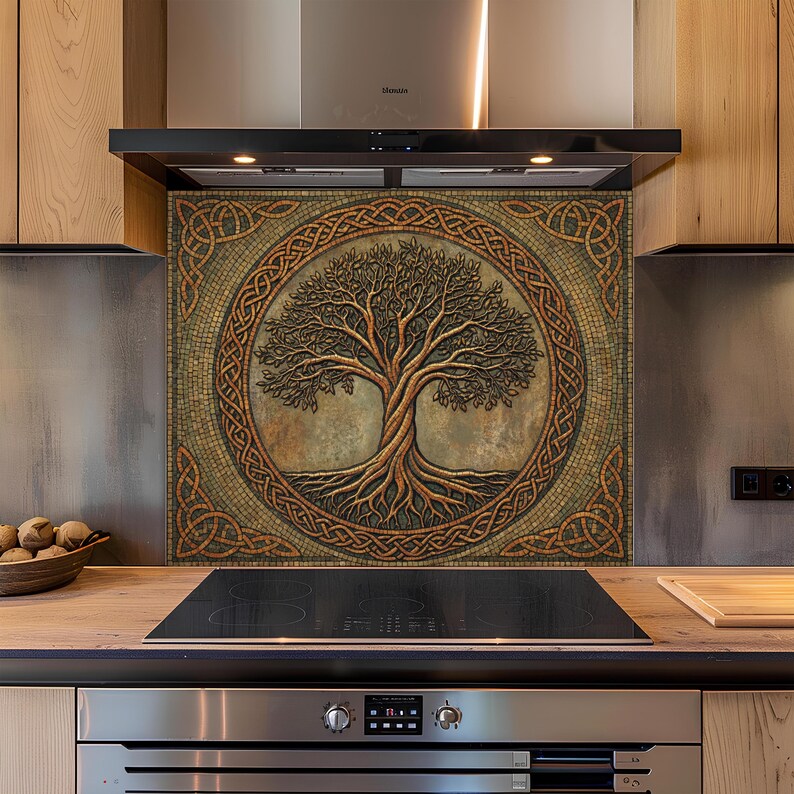 Celtic Tree of Life Glass Backsplash, Tempered Glass Backsplash for ...