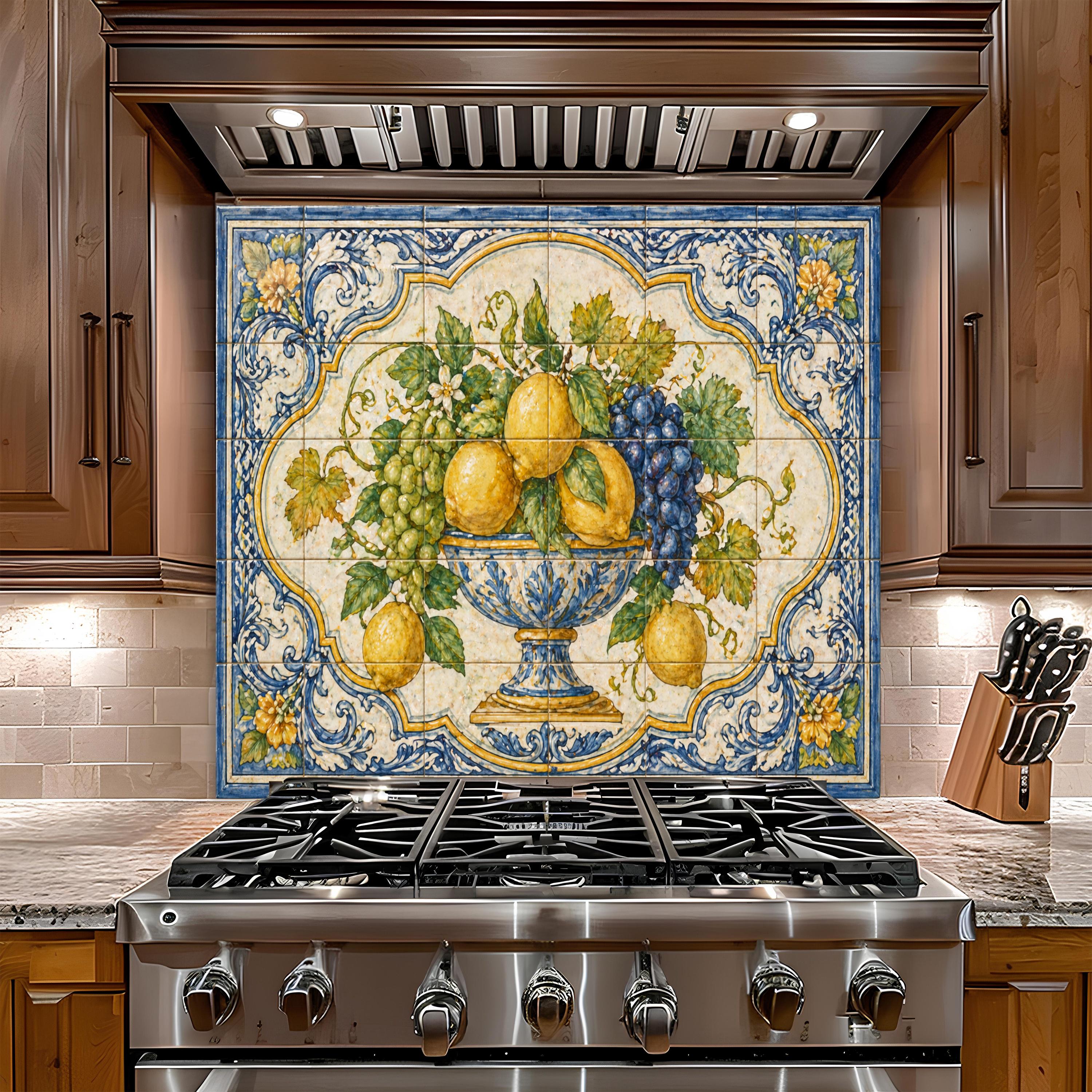 Lemon Splashbacks Mediterranean Fruit Tile Glass Backsplash, Tempered Glass Backsplash ...