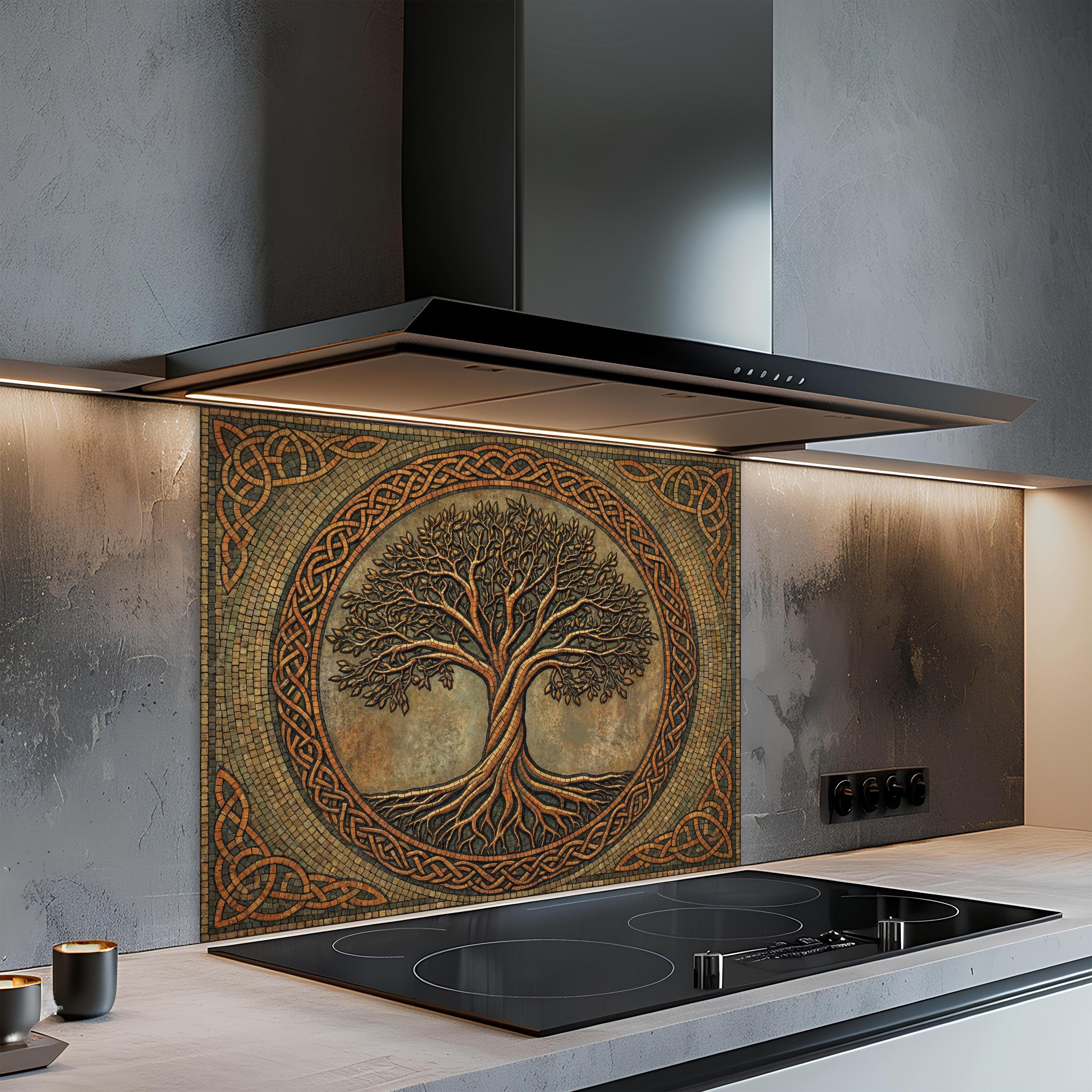 Celtic Tree of Life Glass Backsplash, Tempered Glass Backsplash for ...
