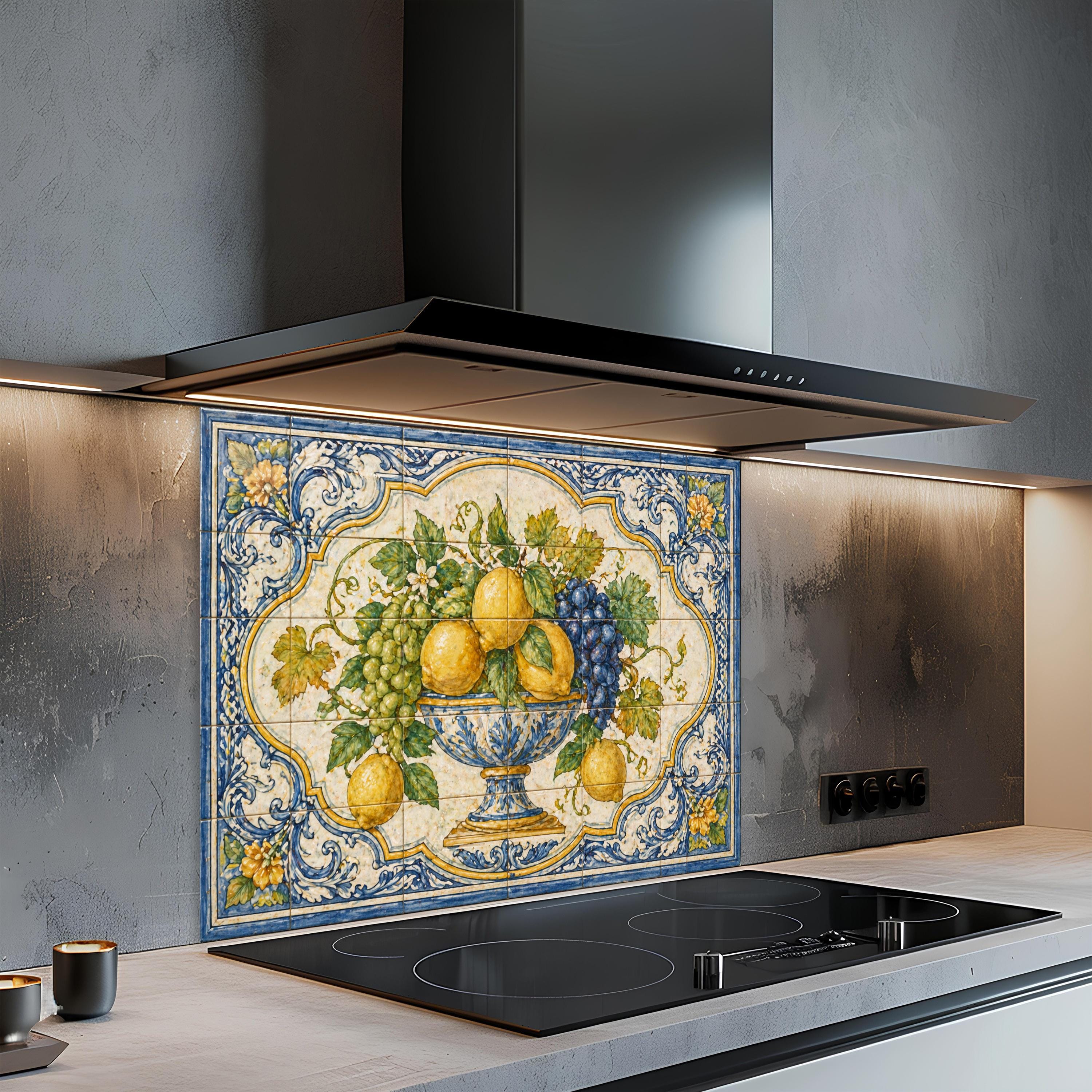 Lemon Splashbacks Mediterranean Fruit Tile Glass Backsplash, Tempered Glass Backsplash ...