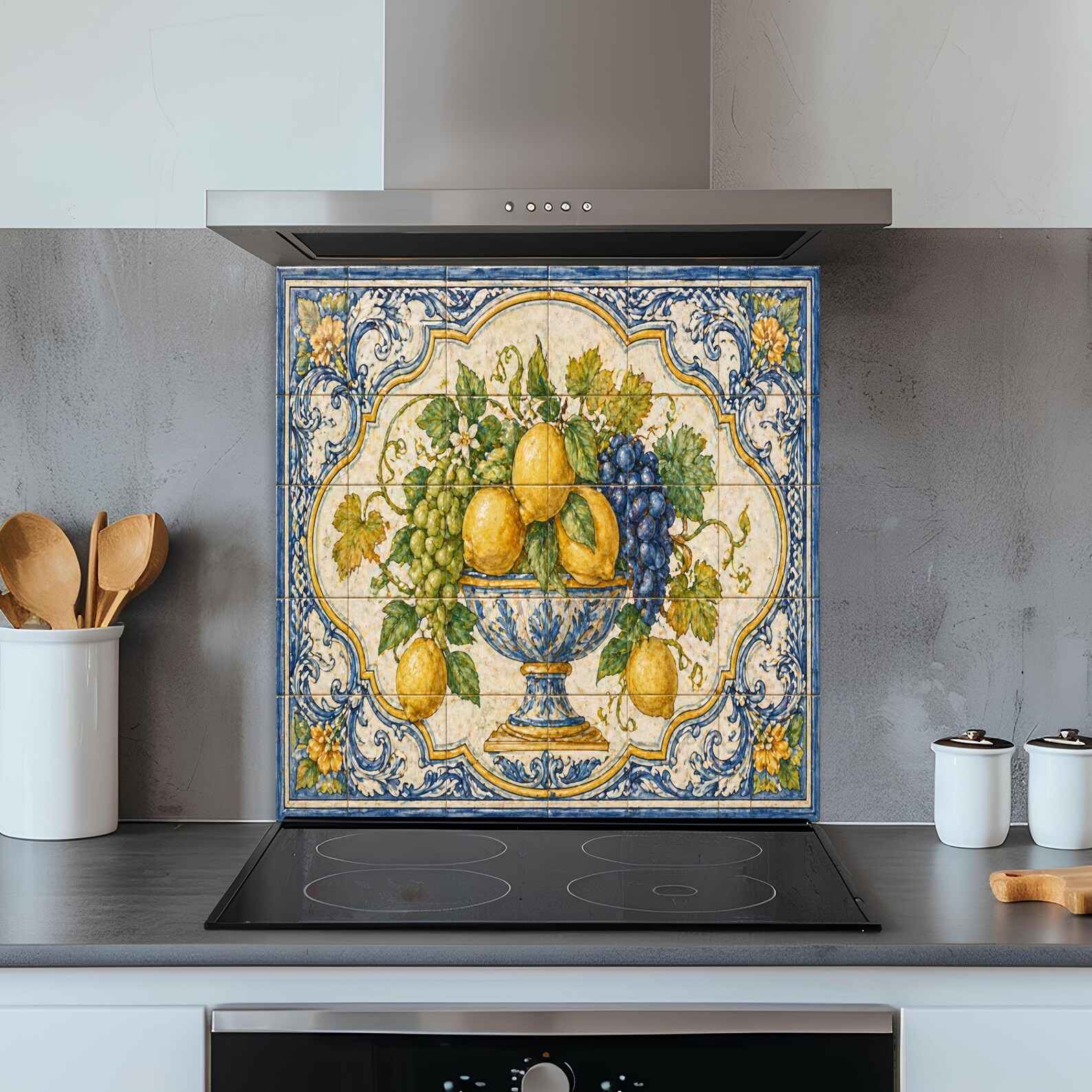 Lemon Splashbacks Mediterranean Fruit Tile Glass Backsplash, Tempered Glass Backsplash ...