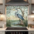 Heron Glass Backsplash, Tempered Glass Backsplash for Kitchen, Stanied Glass Style Kitchen Backsplash, Farmhouse Stove Backsplash Panel
