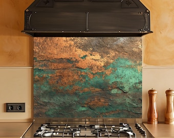 Paraschizzi in vetro con patina ruggine, paraschizzi in vetro temperato per cucina, paraschizzi in vetro effetto rame, pannello paraschizzi per stufa