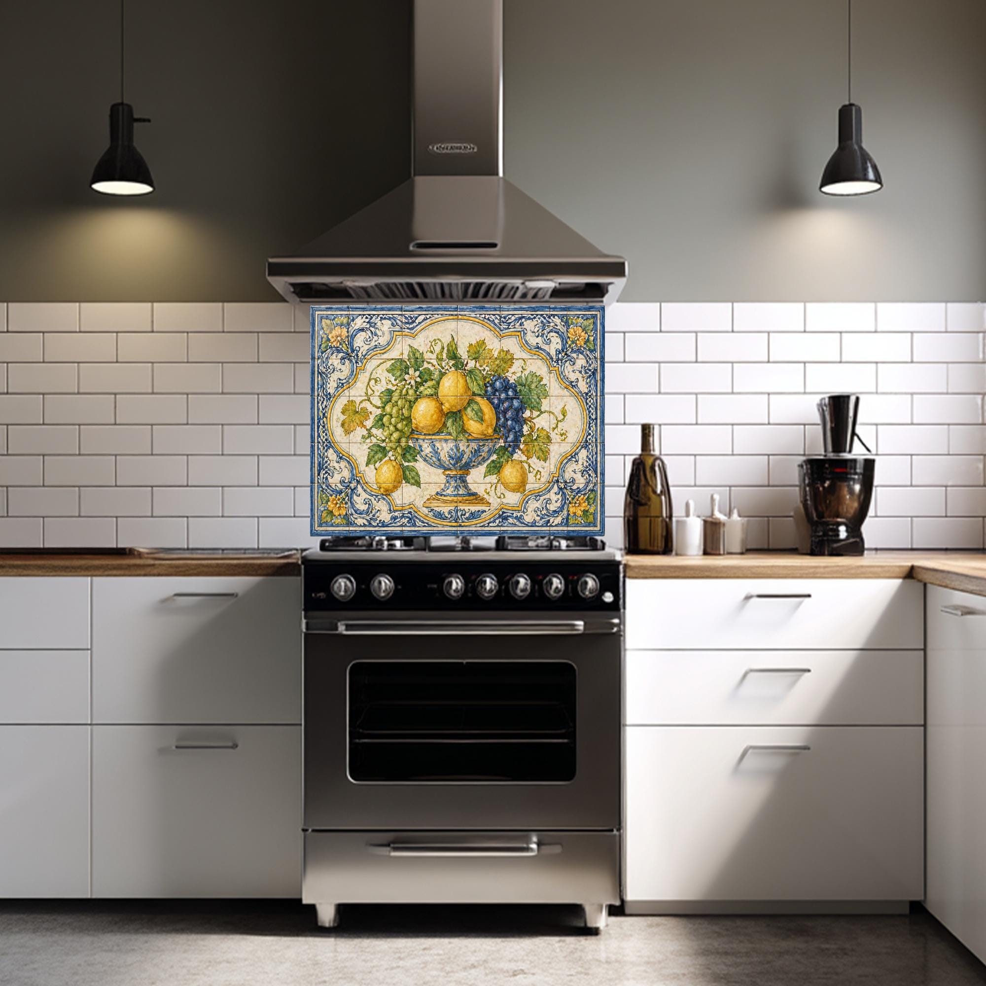 Lemon Splashbacks Mediterranean Fruit Tile Glass Backsplash, Tempered Glass Backsplash ...